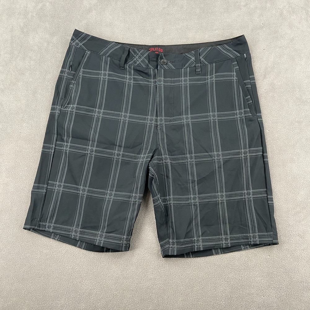 Y2K Split Chino Shorts Sz 34‎ Dark Gray Plaid Performance Skate Board Surf